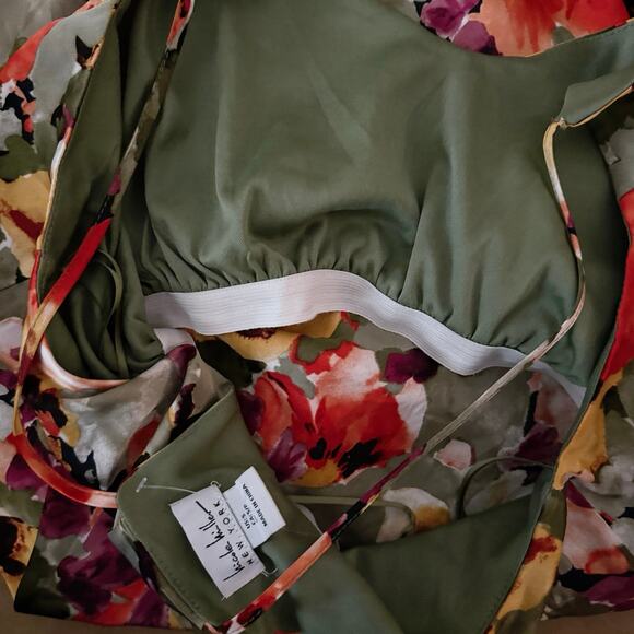 Nicole Miller satin watercolor floral maxi dress sleeveless racerback pockets S - Picture 8 of 14